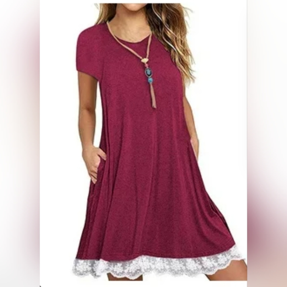 Burgundy A-Line Dress With Pockets